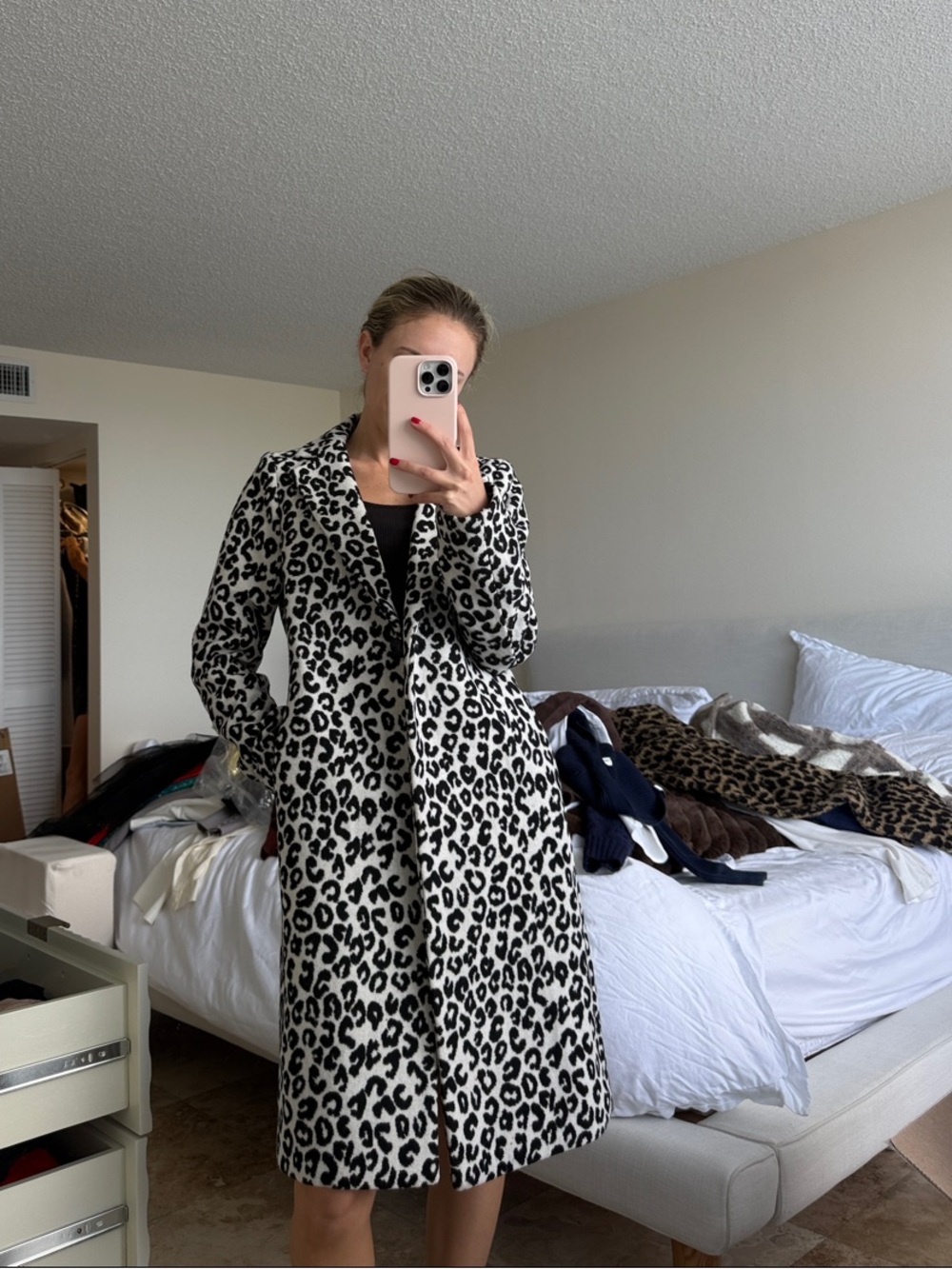 Rachel Zoe Black and White Leopard Print Coat